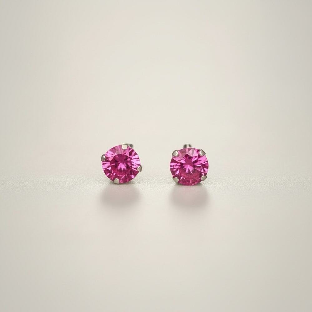 Jewelry Natural 6.0mm Pink Sapphire Solid 925 Sterling Silver Push Back Earrings
